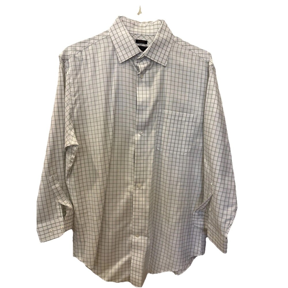 Jos A Bank Reserve Men’s Dress Shirt Size 16.5 X 32 White Gray Check Cotton